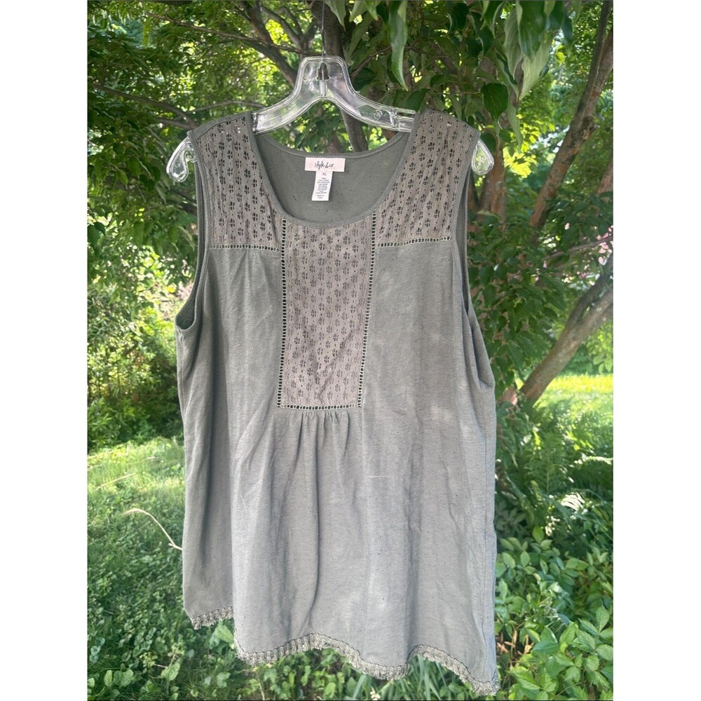 Style & Co. Olive Green Crochet Trim Sleeveless Tank